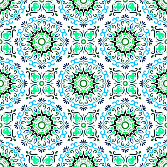 Turquoise - Blue Mandala Fabric - 174i