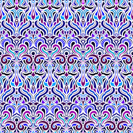 Purple - Blue Abstract Doodle Fabric 1012i