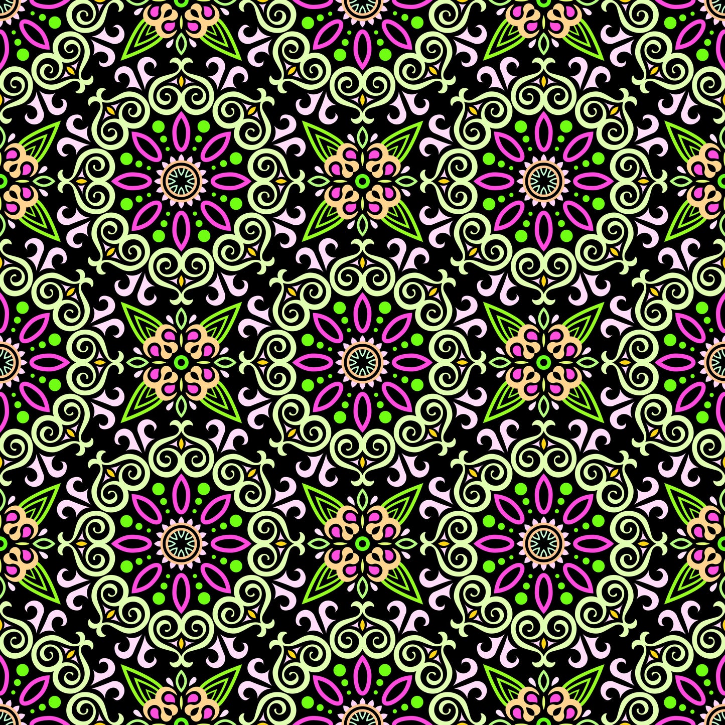Green - Pink - Yellow Mandala Fabric - 138