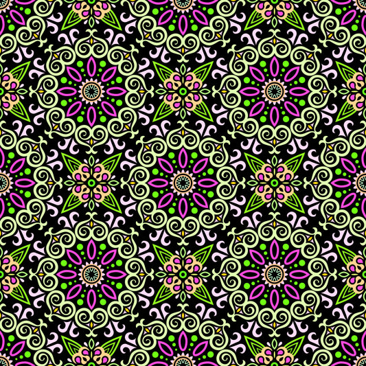 Green - Pink - Yellow Mandala Fabric - 138