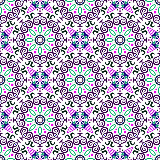 Purple - Green - Blue Mandala Fabric - 138i