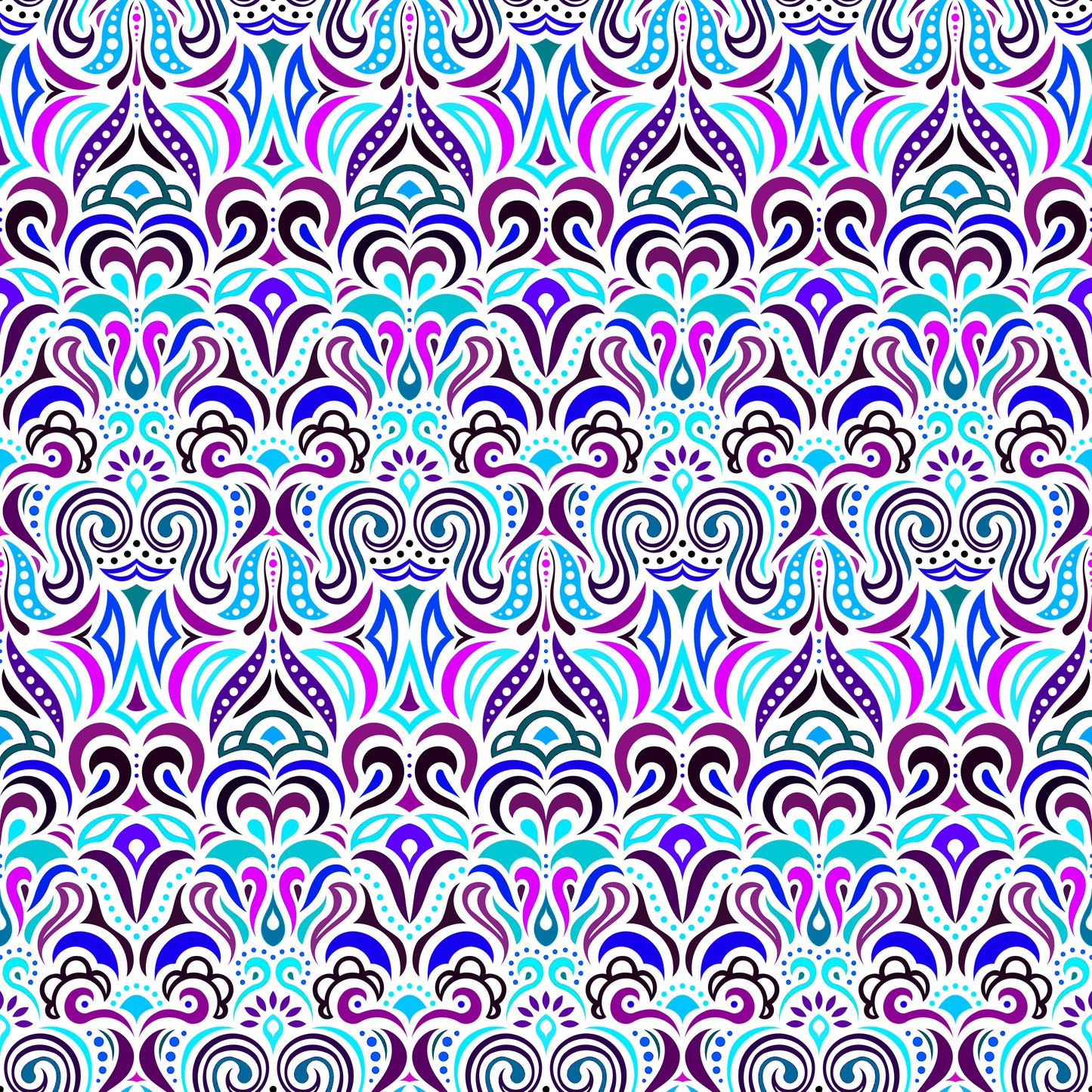 Turquoise - Purple - Blue Abstract Doodle Fabric 1008.3i