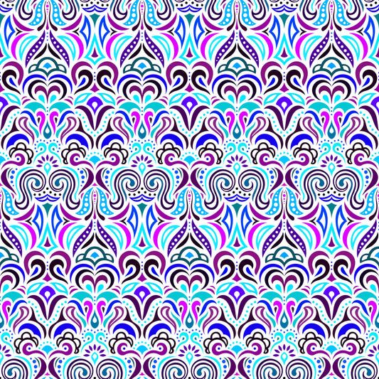 Turquoise - Purple - Blue Abstract Doodle Fabric 1008.3i