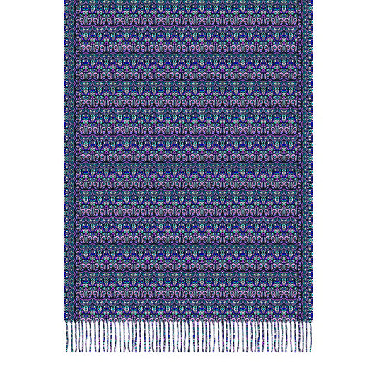Purple - Turquoise - Blue Abstract Doodle Scarf with Tassels