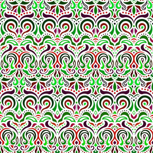 Green - Red Abstract Doodle Fabric 1007i