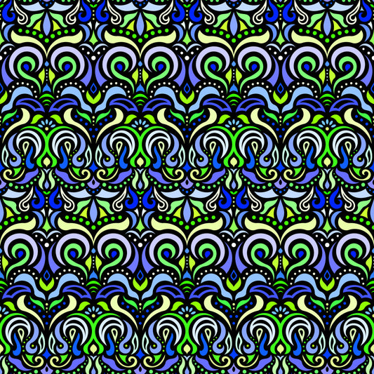 Green - Blue Abstract Doodle Fabric 1007
