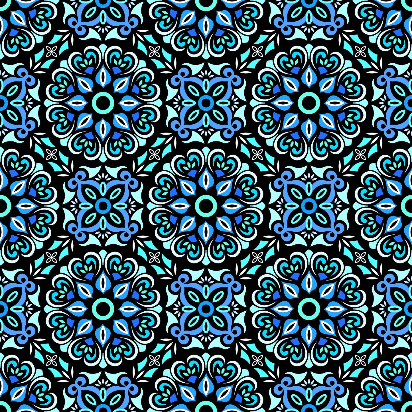 Blue - Turquoise Mandala Fabric - 206
