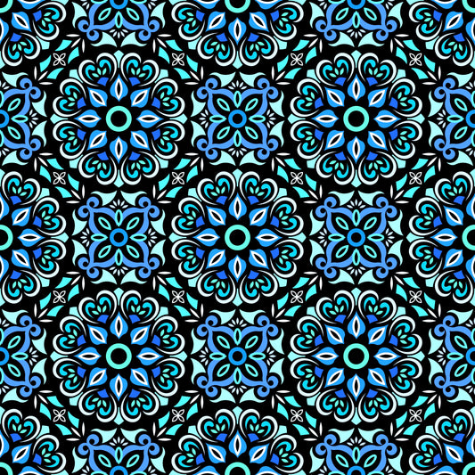 Blue - Turquoise Mandala Fabric - 206