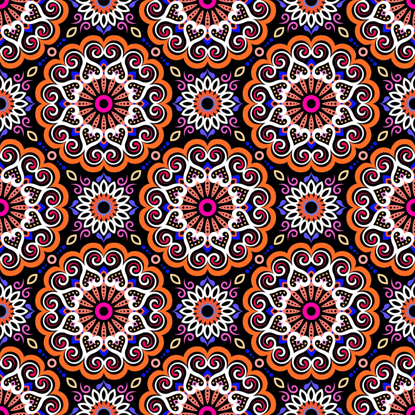 Orange - Blue - Red Mandala Fabric - 179