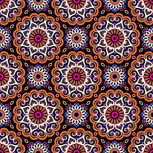 Orange - Blue - Red Mandala Fabric - 179