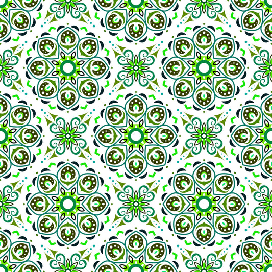 Green - Turquoise Mandala Fabric - 183i