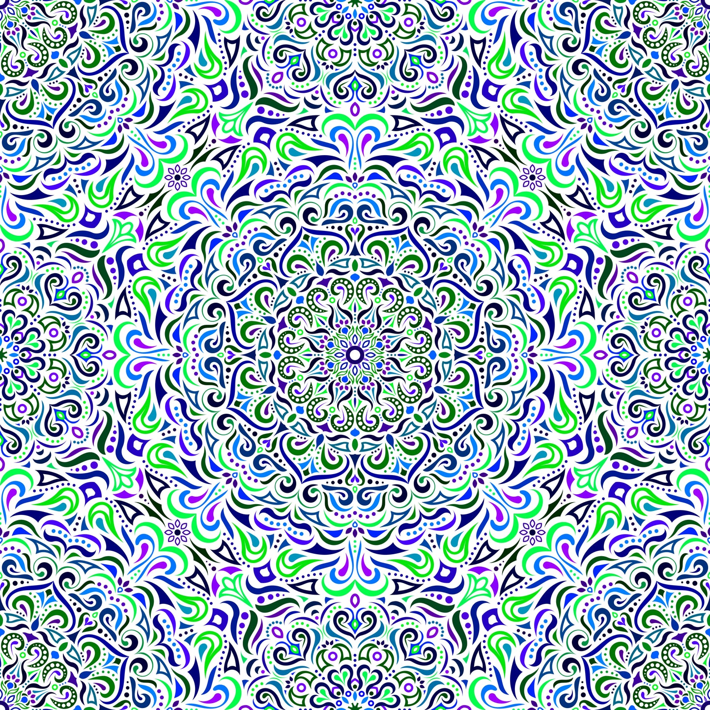 Green - Blue - Purple Mandala Fabric 2005i