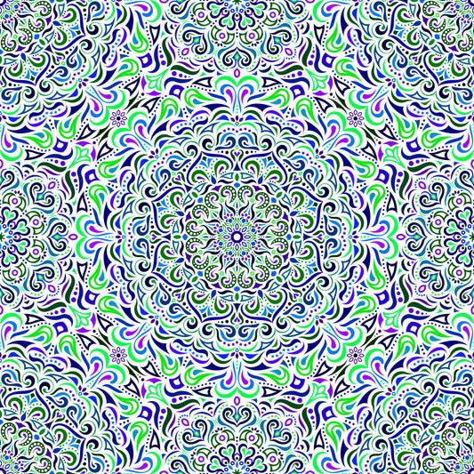 Green - Blue - Purple Mandala Fabric 2005i
