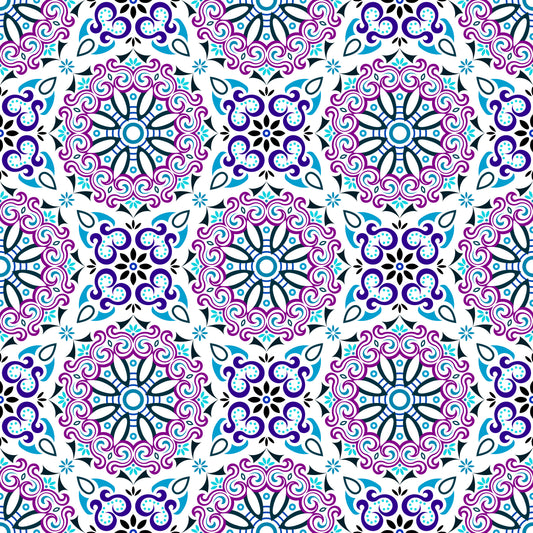Purple - Turquoise - Blue Mandala Fabric - 166i