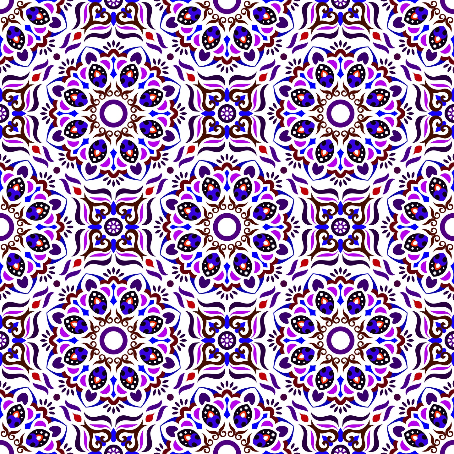 Purple - Blue - Red Mandala Fabric - 186i