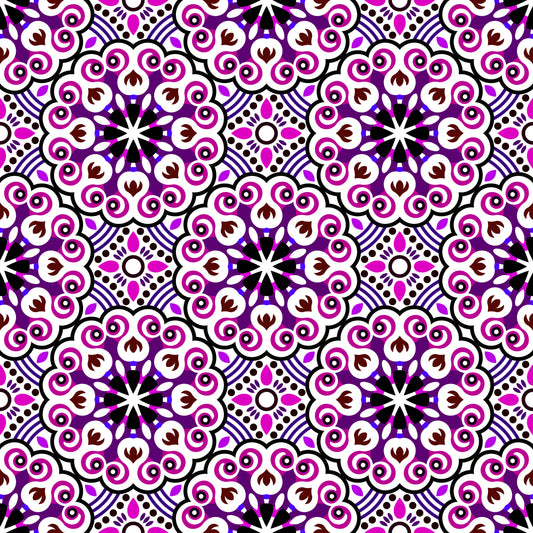 Purple - Pink - Brown Mandala Fabric - 132i