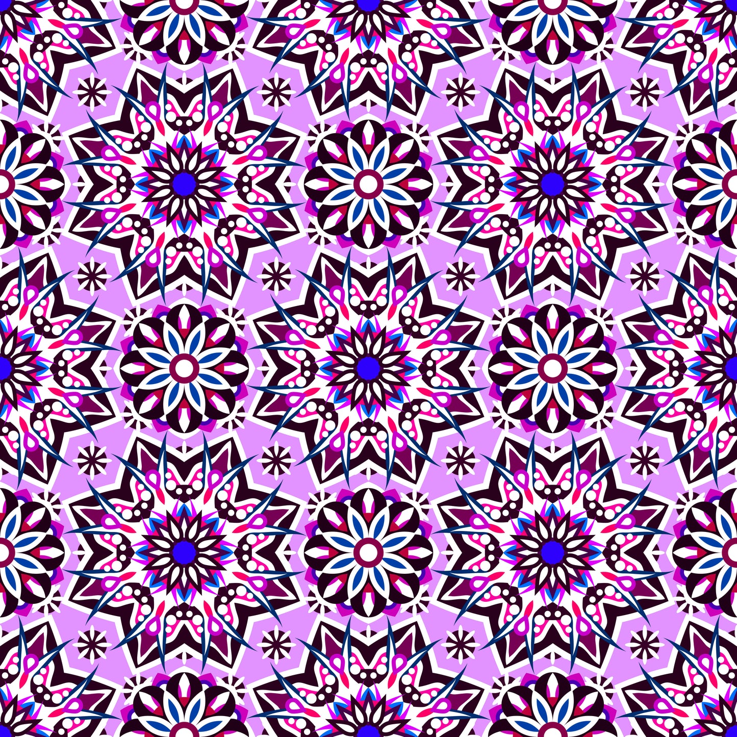 Purple - Blue - Pink Mandala Fabric - 122i