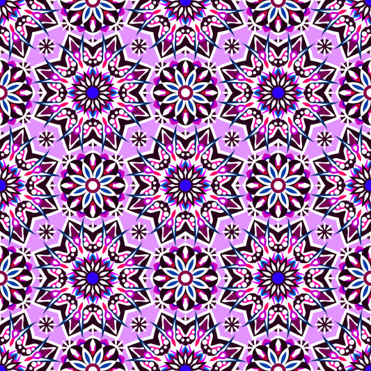 Purple - Blue - Pink Mandala Fabric - 122i