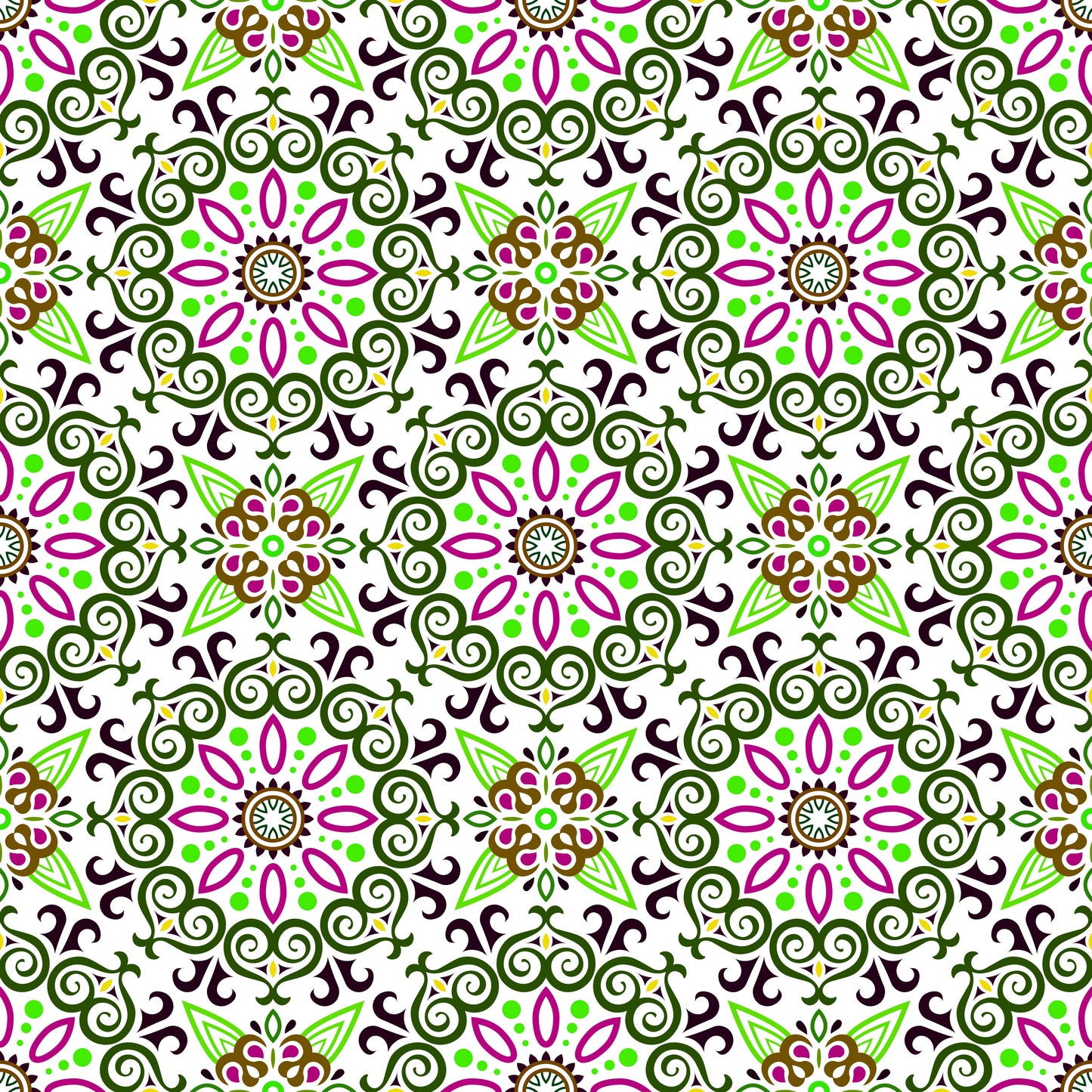 Green - Pink - Brown Mandala Fabric - 138i