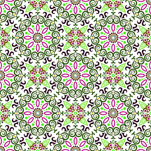 Green - Pink - Brown Mandala Fabric - 138i