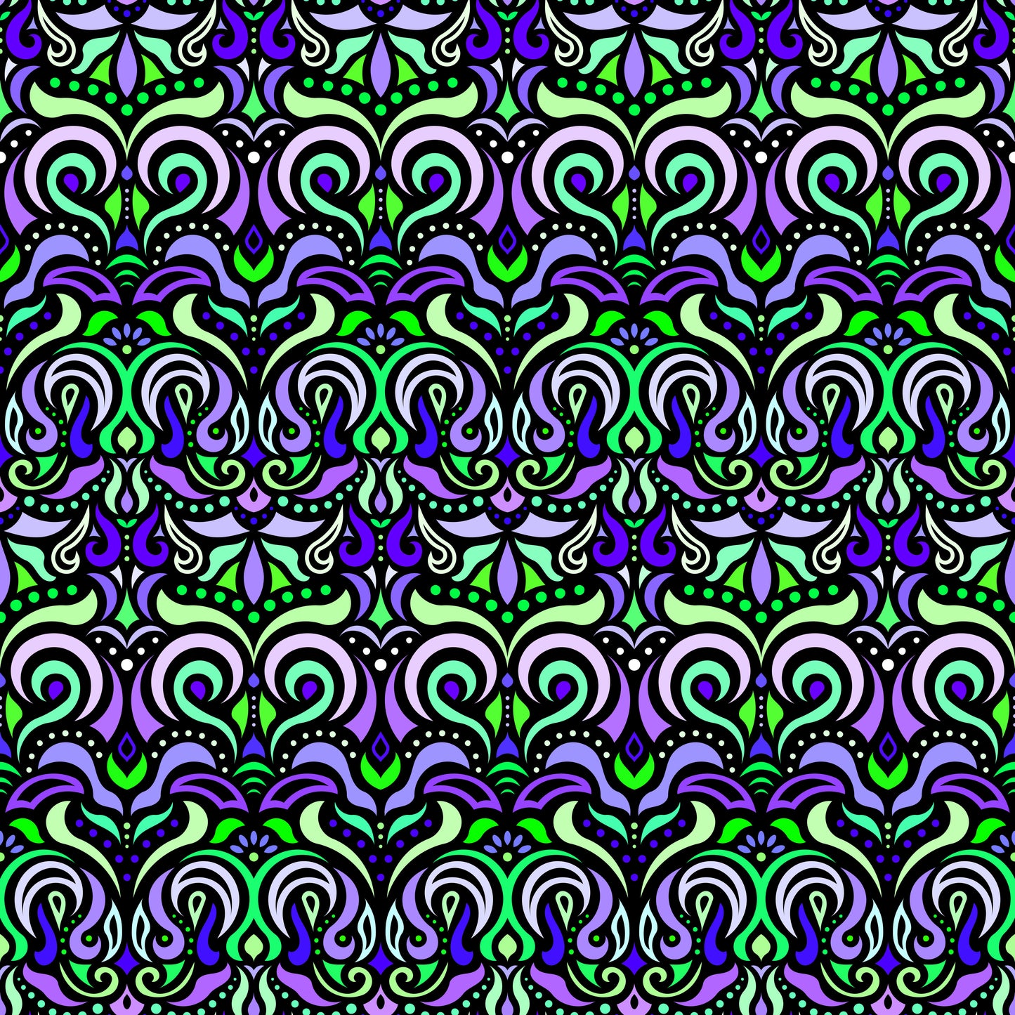Green - Turquoise - Purple Abstract Doodle Fabric 1007