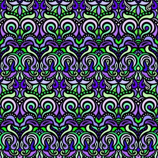Green - Turquoise - Purple Abstract Doodle Fabric 1007