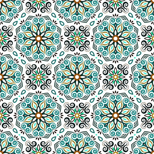 Turquoise - Brown Mandala Fabric - 203i