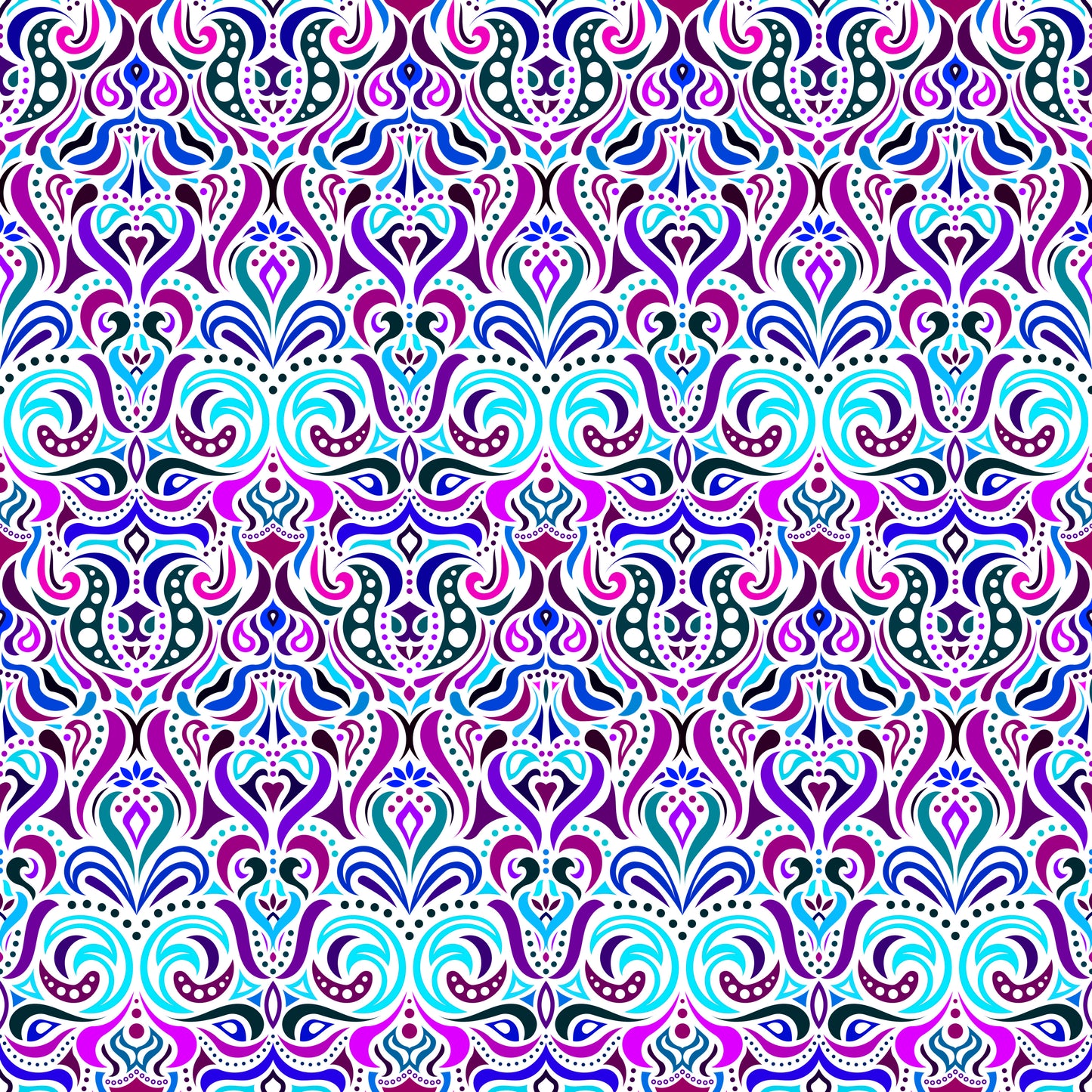 Turquoise - Purple - Blue Abstract Doodle Fabric 1011.4i