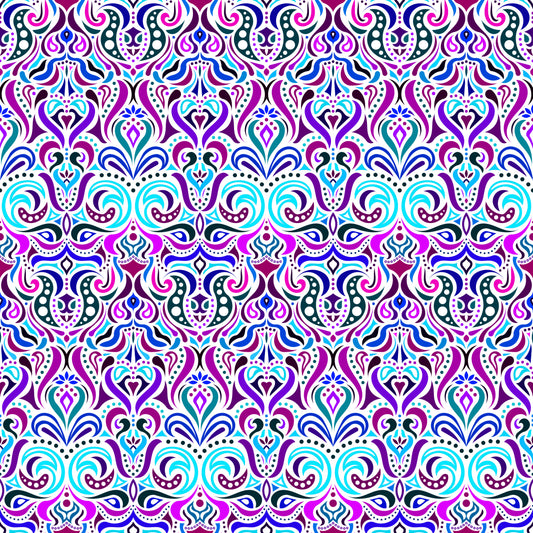 Turquoise - Purple - Blue Abstract Doodle Fabric 1011.4i