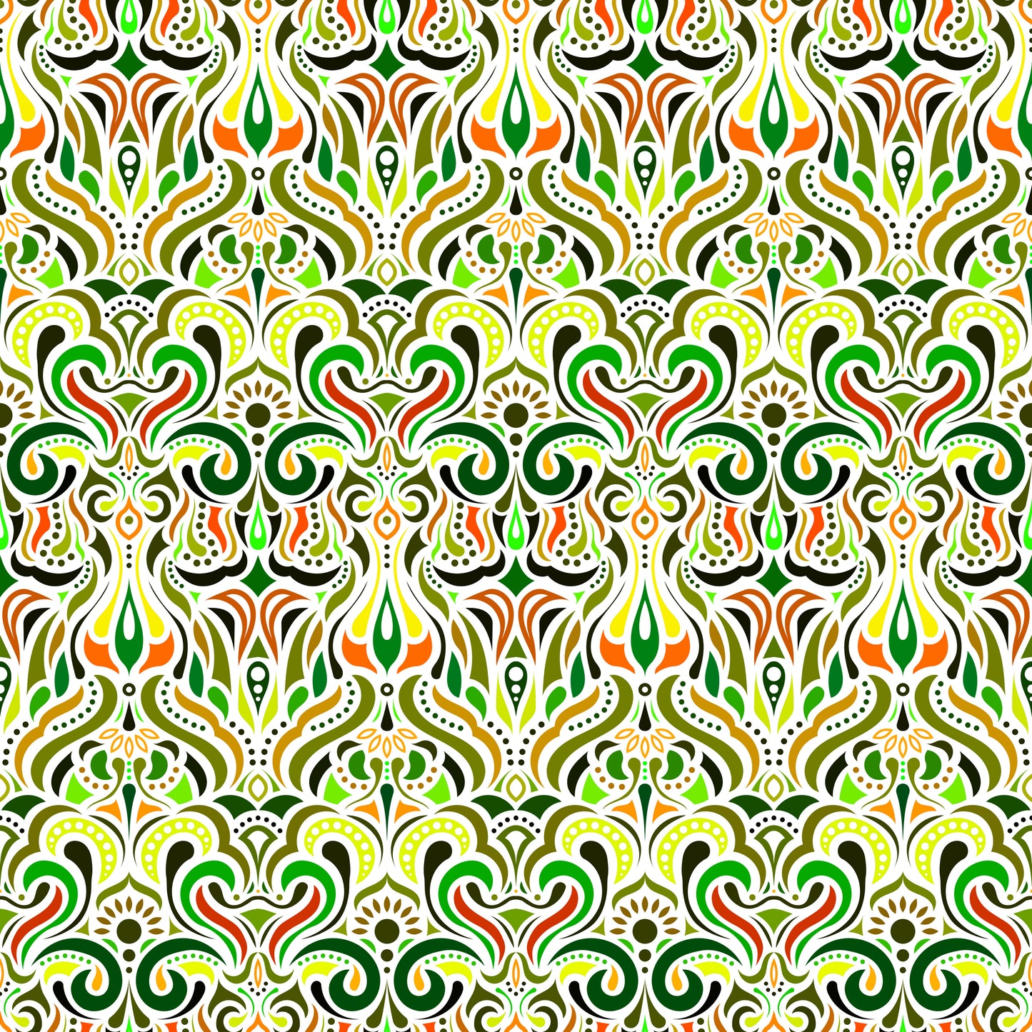 Green - Yellow - Orange Abstract Doodle Fabric 1012i