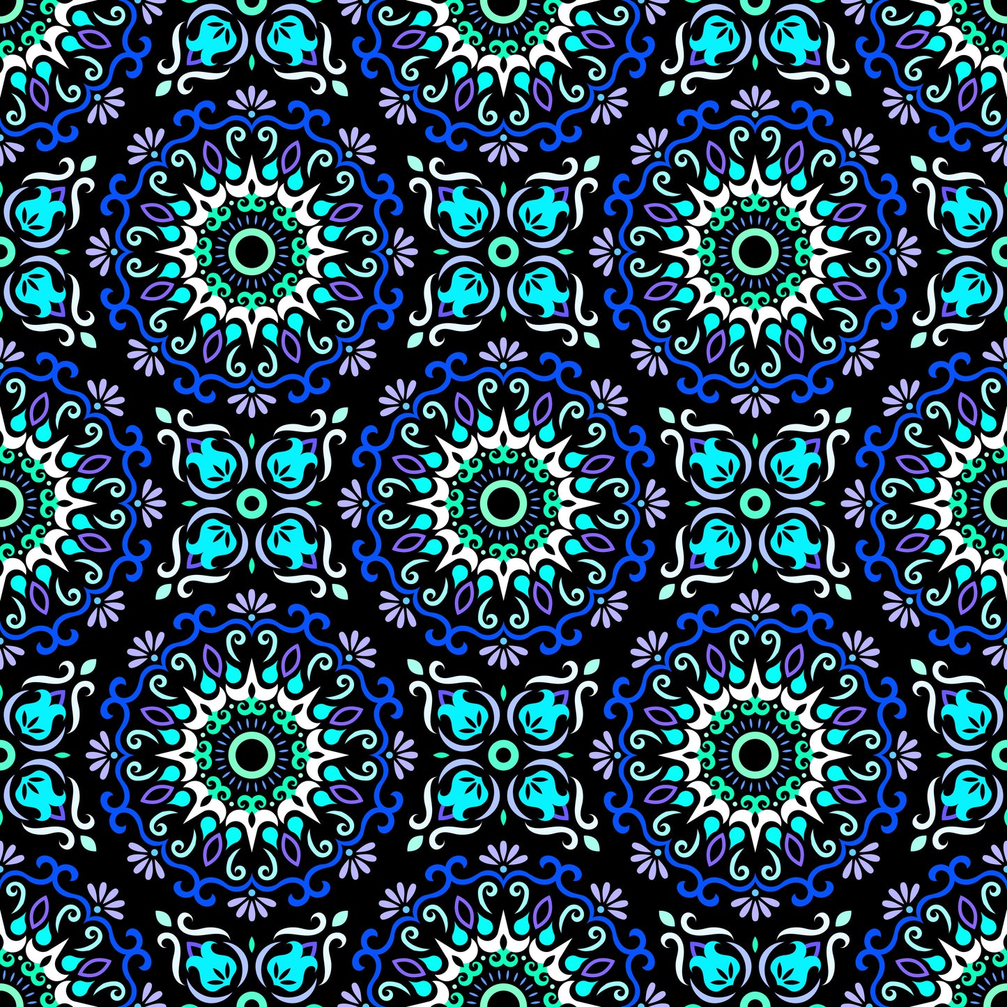 Turquoise - Blue - Purple Mandala Fabric - 174