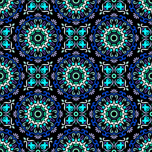 Turquoise - Blue - Purple Mandala Fabric - 174