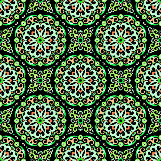 Green - Orange Mandala Fabric - 188