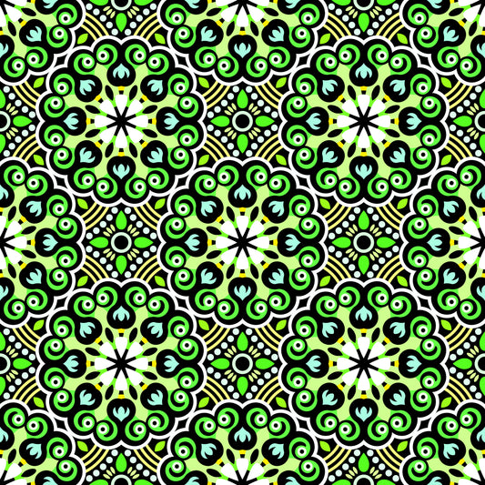 Green - Turquoise - Yellow Mandala Fabric - 132