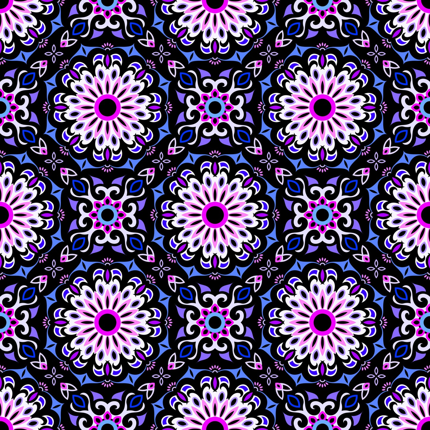 Blue - Pink - Purple Mandala Fabric - 198