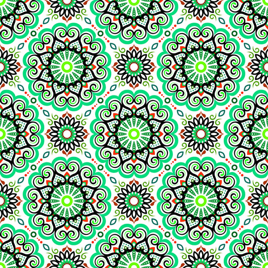 Turquoise - Red - Green Mandala Fabric - 179i