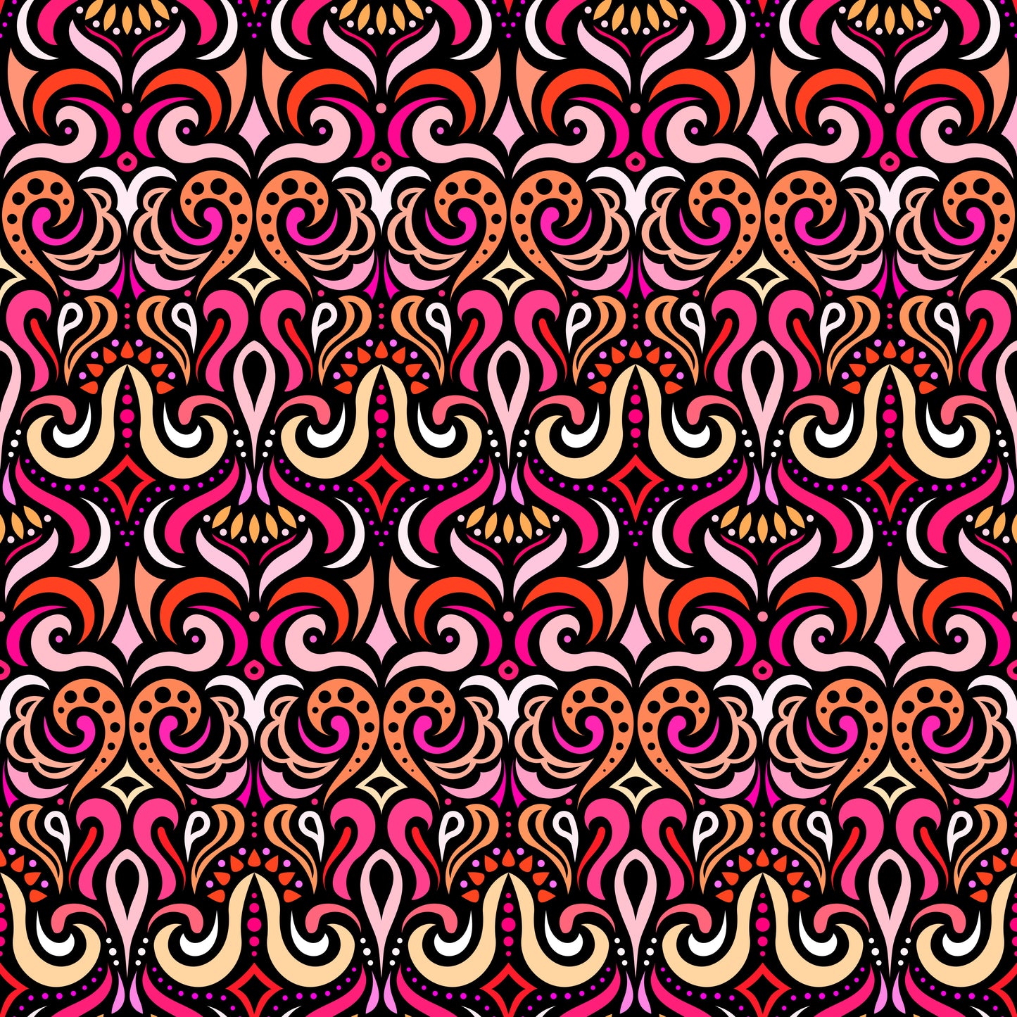 Orange - Red Abstract Doodle Fabric 1001