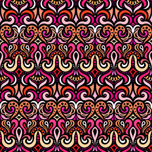 Orange - Red Abstract Doodle Fabric 1001