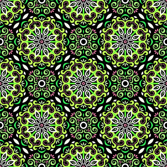 Green - Pink Mandala Fabric - 165