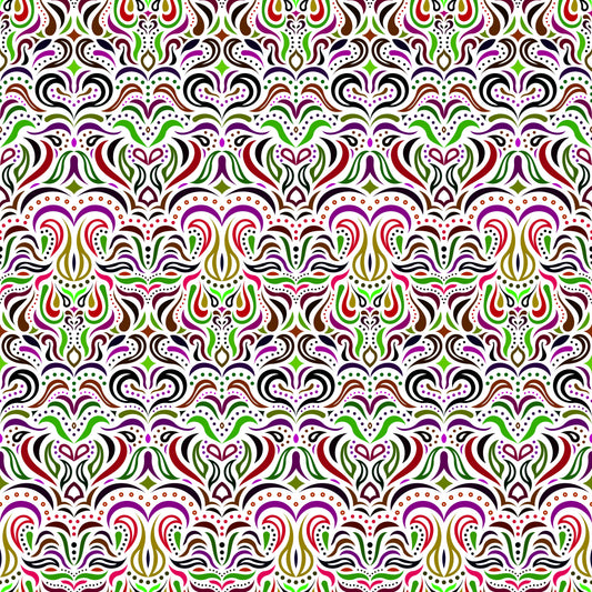Green - Red - Purple Abstract Doodle Fabric 1013.2i