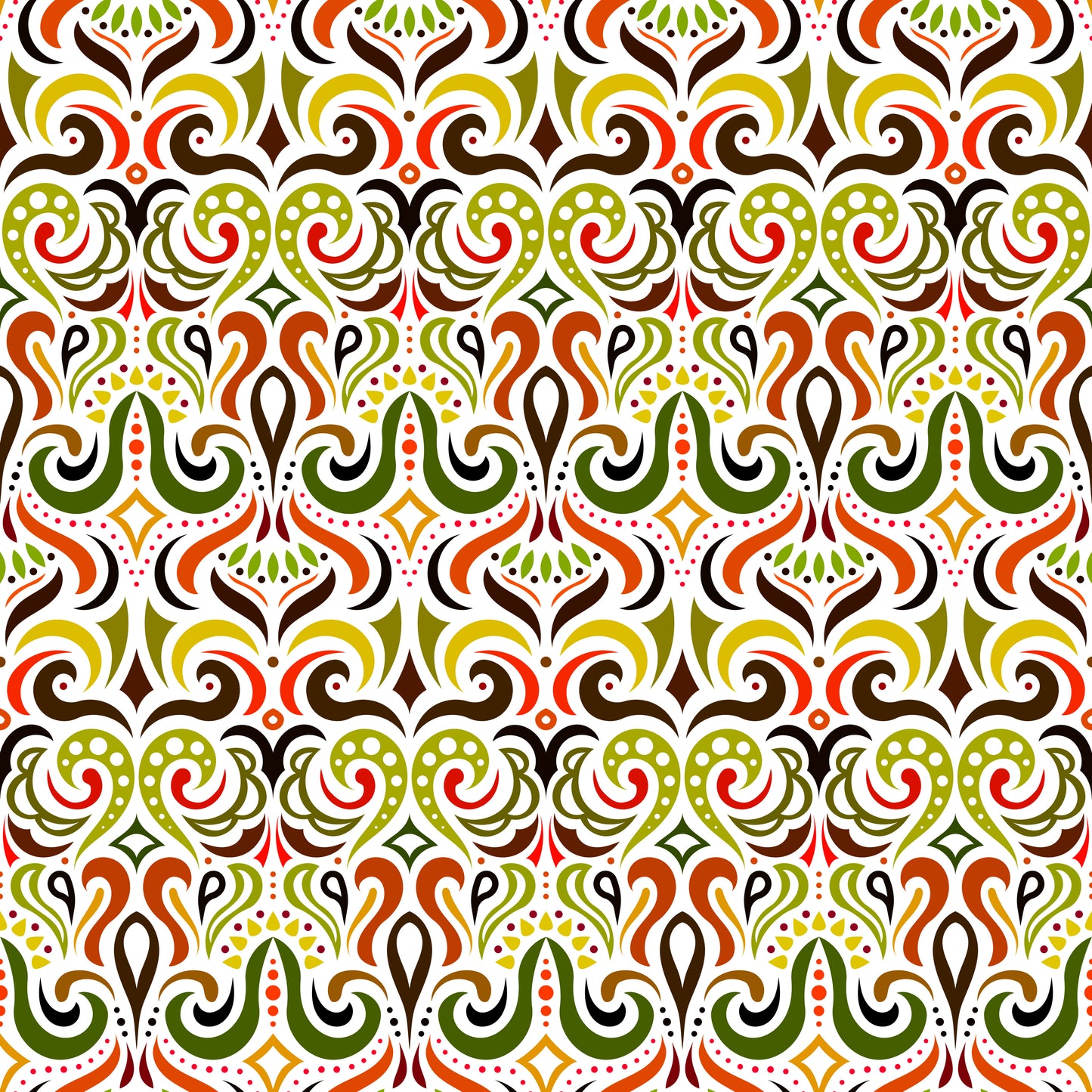 Green - Orange - Yellow Abstract Doodle Fabric 1001i