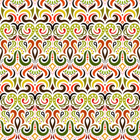 Green - Orange - Yellow Abstract Doodle Fabric 1001i