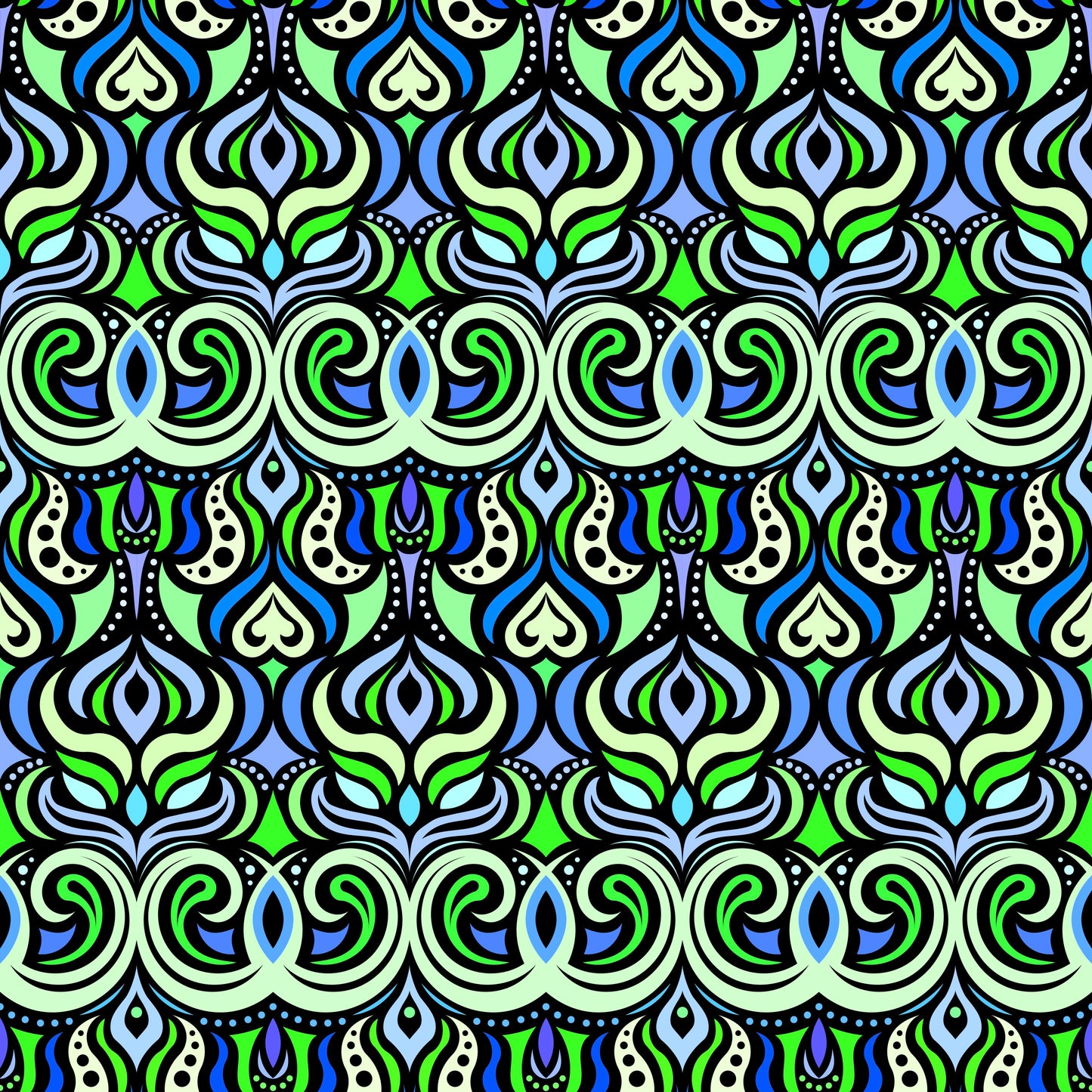 Green - Blue Abstract Doodle Fabric 1009.7