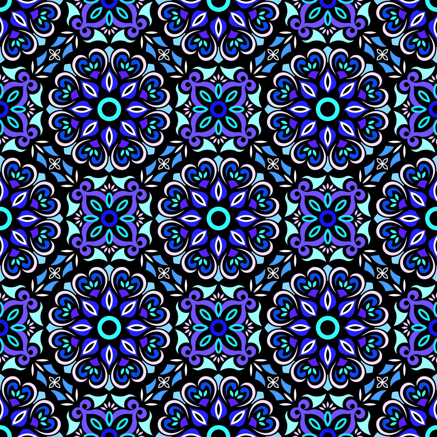 Blue - Turquoise Mandala Fabric - 206