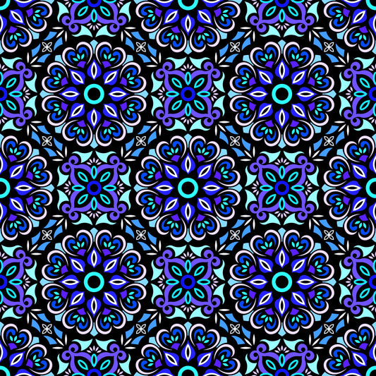 Blue - Turquoise Mandala Fabric - 206