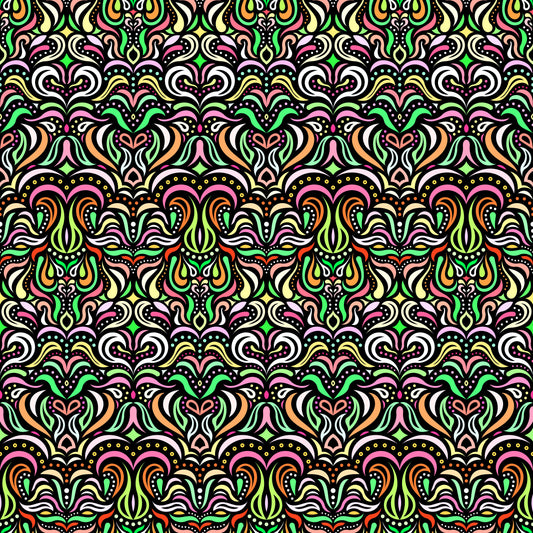 Green - Red - Orange - Yellow Abstract Doodle Fabric 1013.2