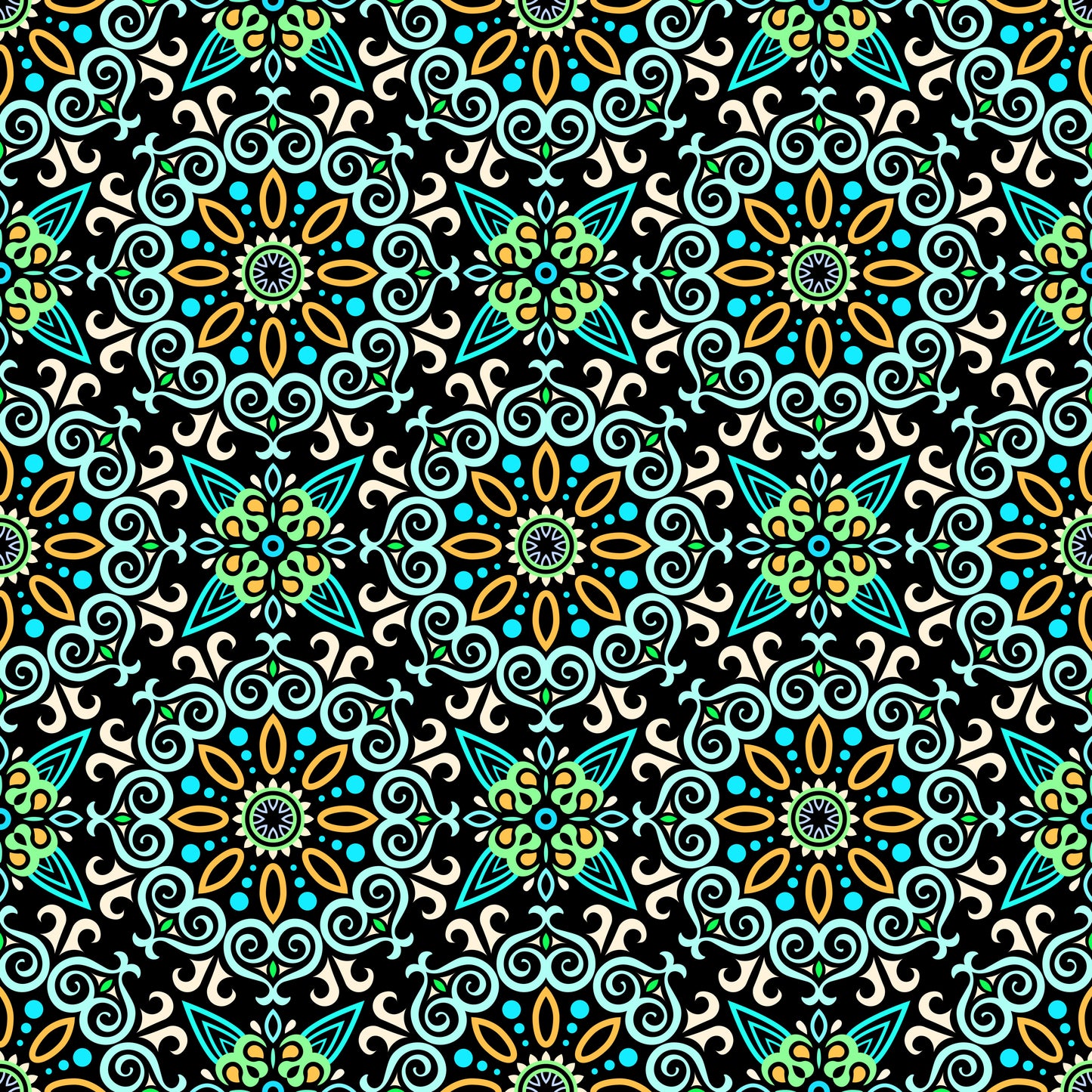 Turquoise - Yellow - Green Mandala Fabric - 138