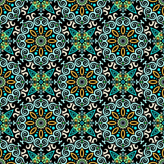 Turquoise - Yellow - Green Mandala Fabric - 138