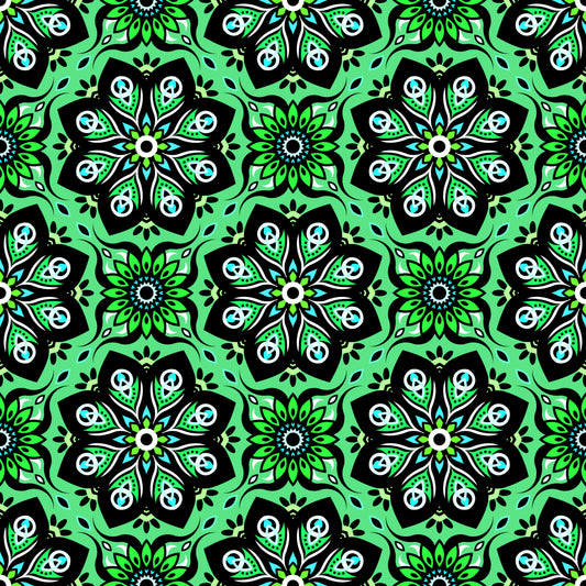 Green - Turquoise Mandala Fabric - 236