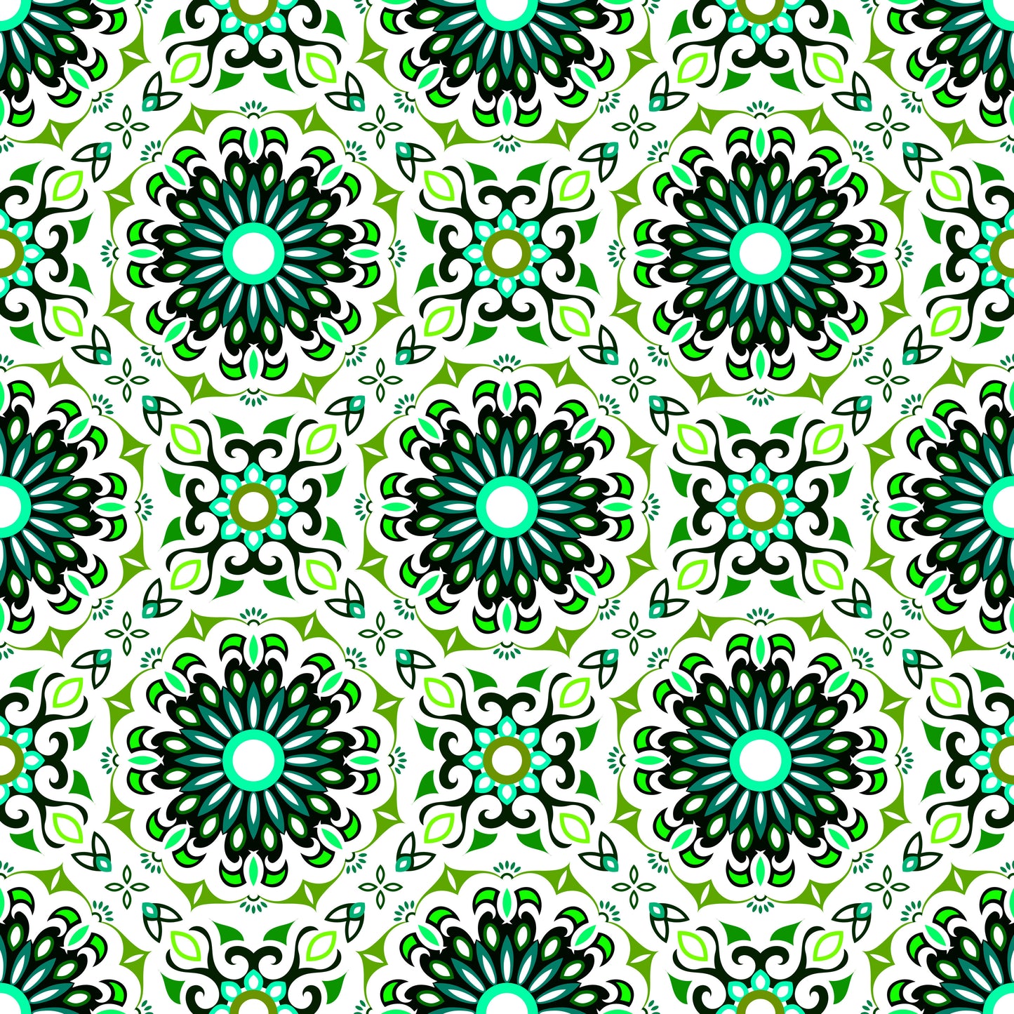 Green - Turquoise Mandala Fabric - 198i